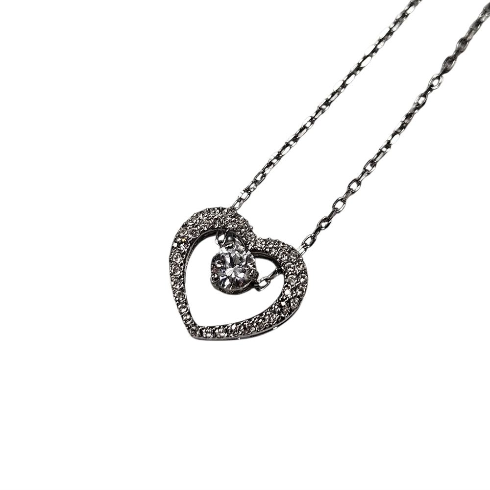 Swarovski Silver Tone Open Heart Dancing Crystal Necklace